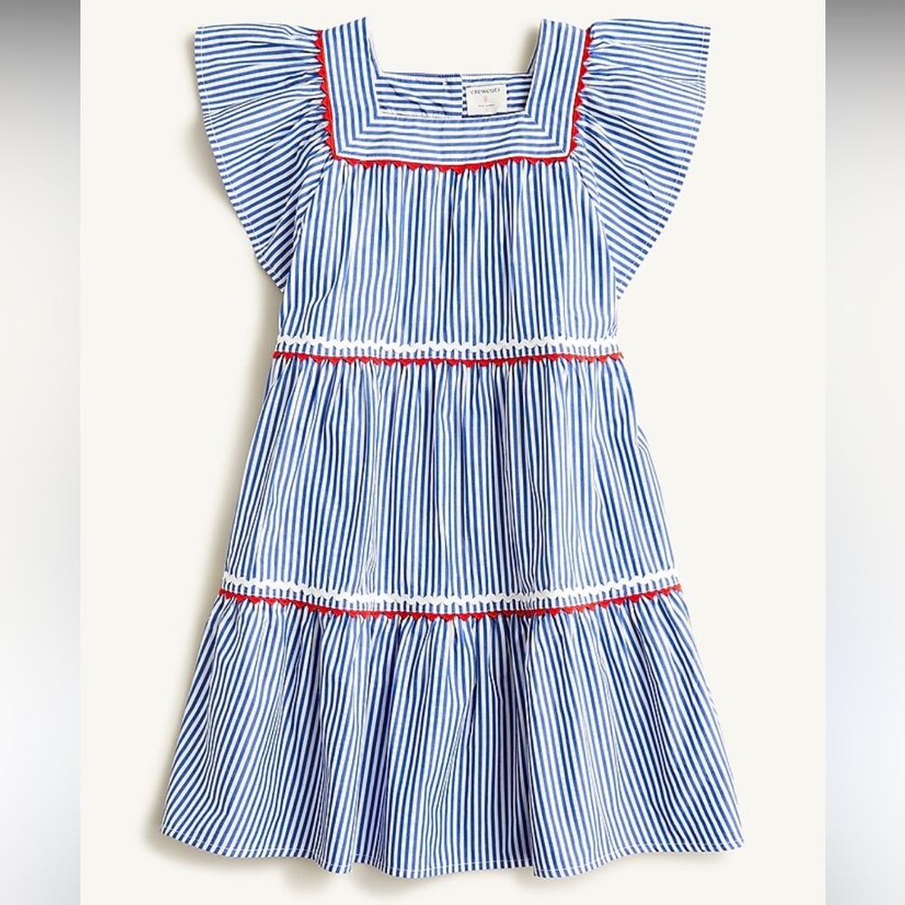 Crewcuts Girls' Flutter-sleeve Dress With Rickrack in seersucker